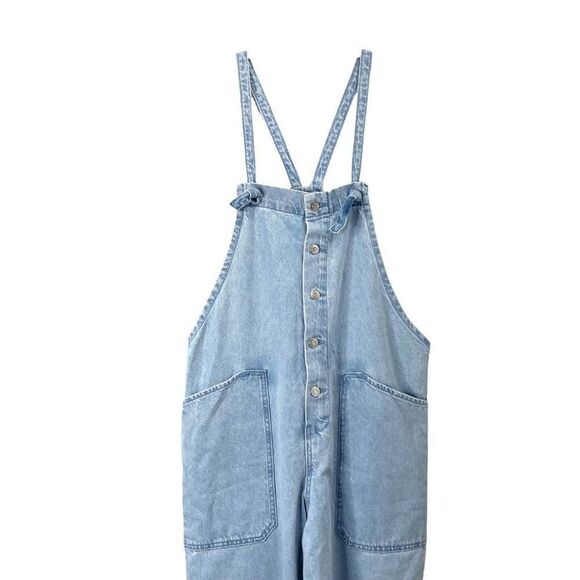 NEW Mango light‎ blue denim overalls w/ knot straps and deep pockets Size L boho - Picture 6 of 12
